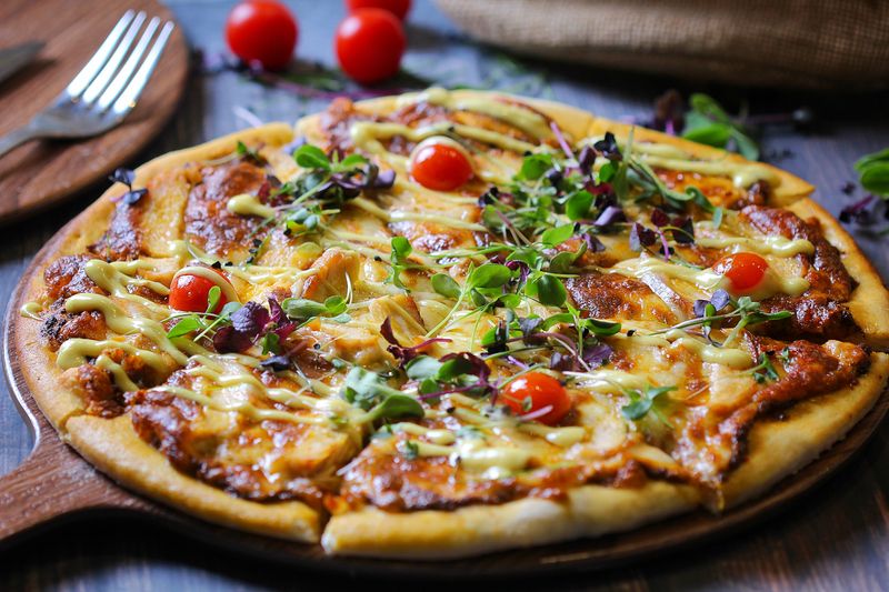 Garden Veggie pizza with roasted vegetables and fresh herbs